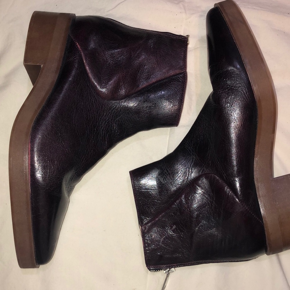 Zara Burgundy Leather ankle boots